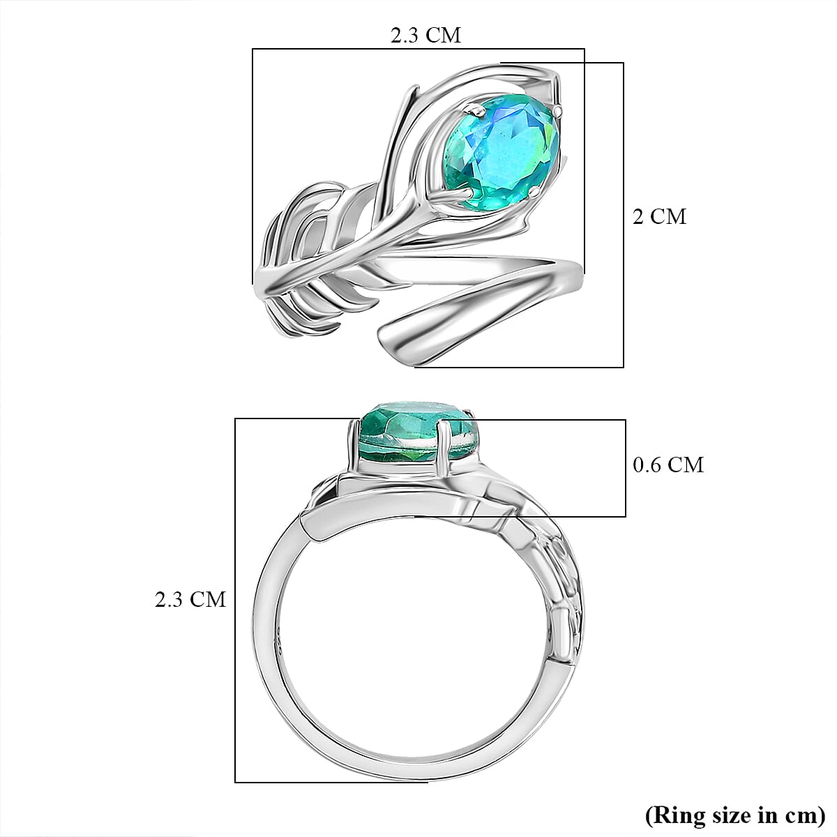 Peacock Triplet Quartz Adjustable Ring in Rhodium Overlay Sterling Silver 7861761 5