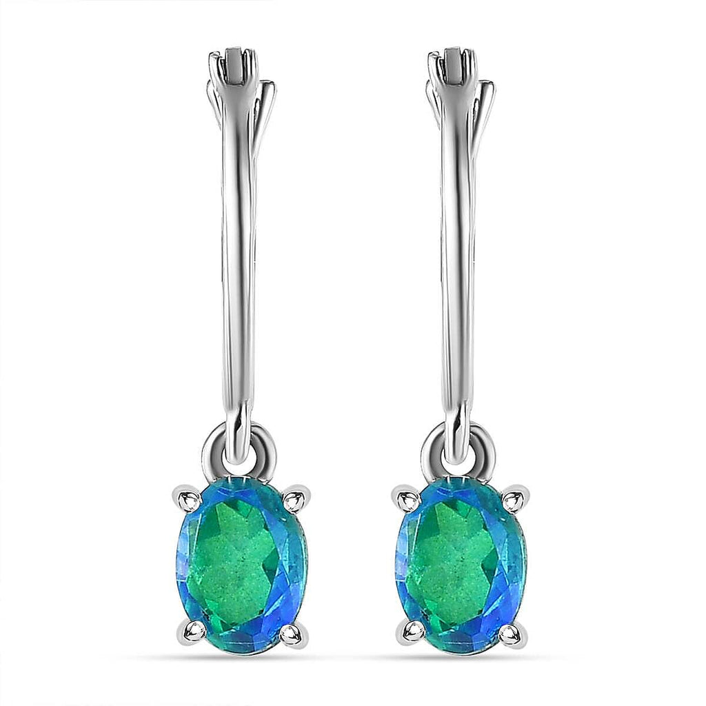 Peacock Triplet Quartz Hoop Earrings with Clasp in Platinum Overlay Sterling Silver 1.84 Ct.