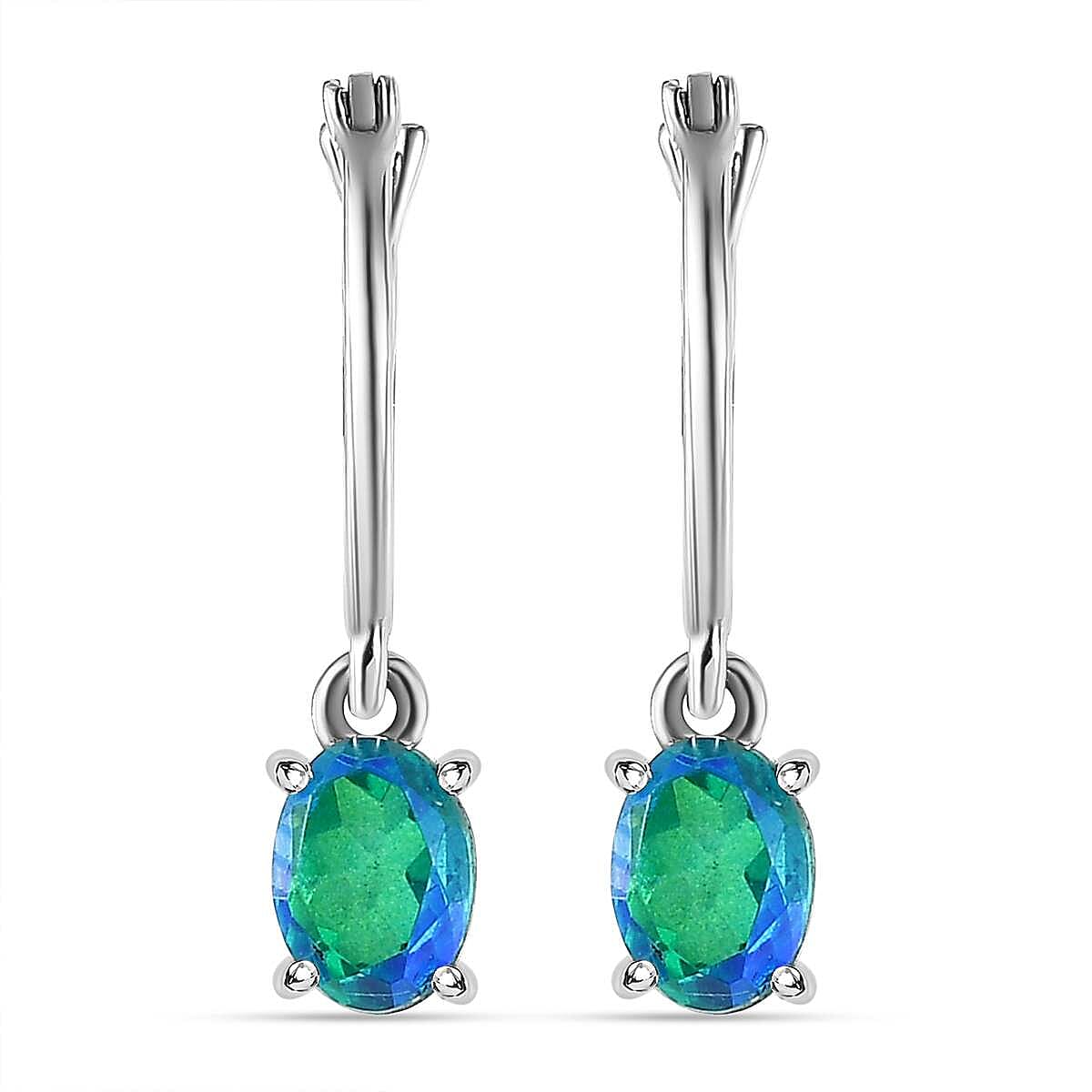 Peacock Triplet Quartz Hoop Earrings with Clasp in Platinum Overlay Sterling Silver 1.84 Ct. 7545013 0