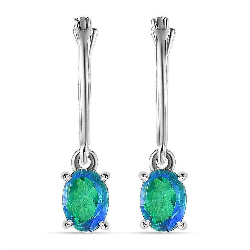 Peacock Triplet Quartz Hoop Earrings with Clasp in Platinum Overlay Sterling Silver 1.84 Ct.