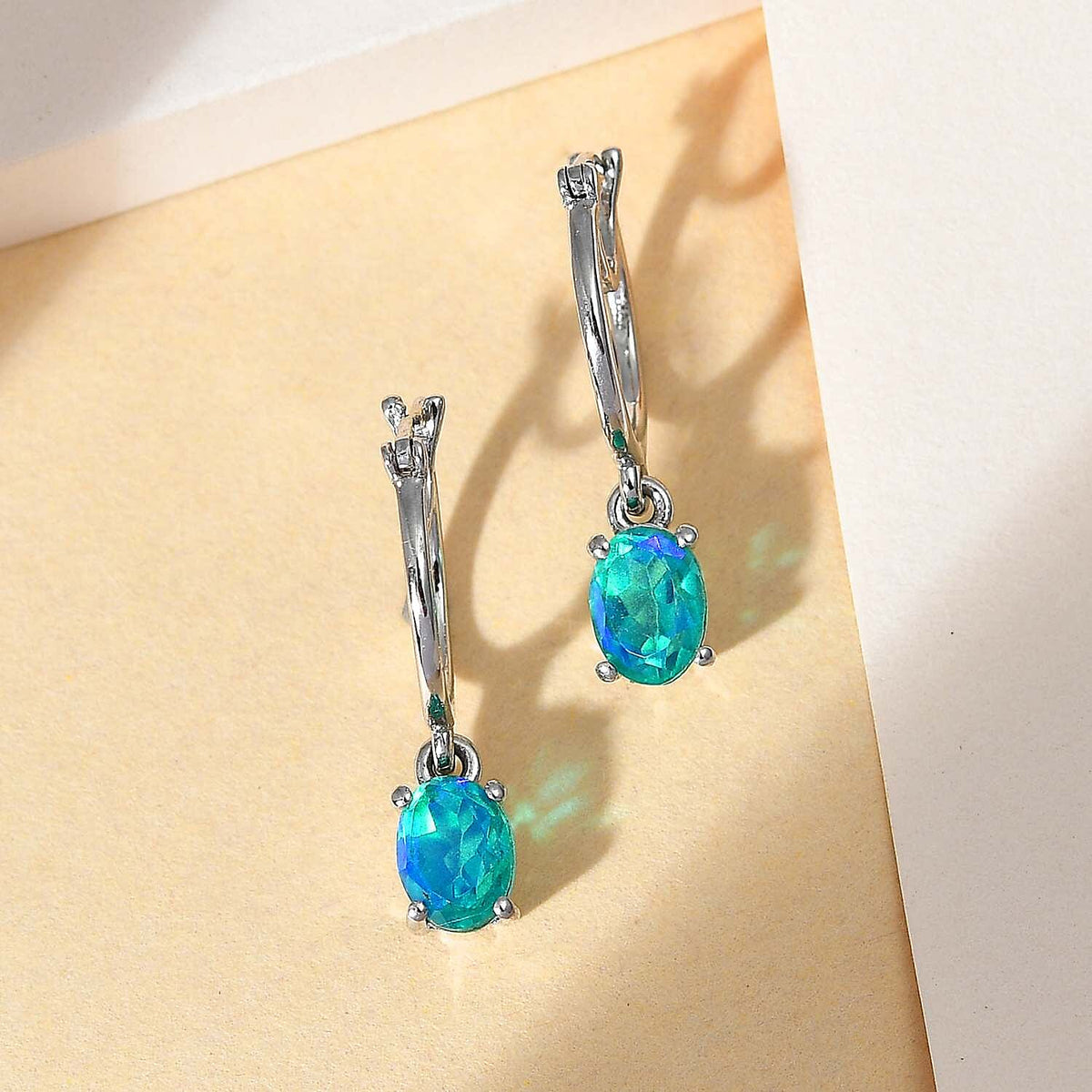 Peacock Triplet Quartz Hoop Earrings with Clasp in Platinum Overlay Sterling Silver 1.84 Ct. 7545013 2