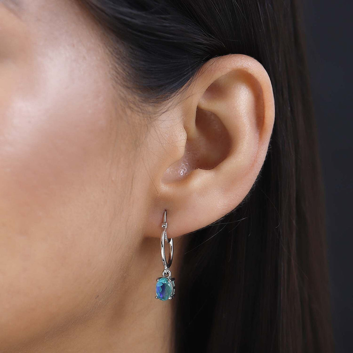Peacock Triplet Quartz Hoop Earrings with Clasp in Platinum Overlay Sterling Silver 1.84 Ct. 7545013 3