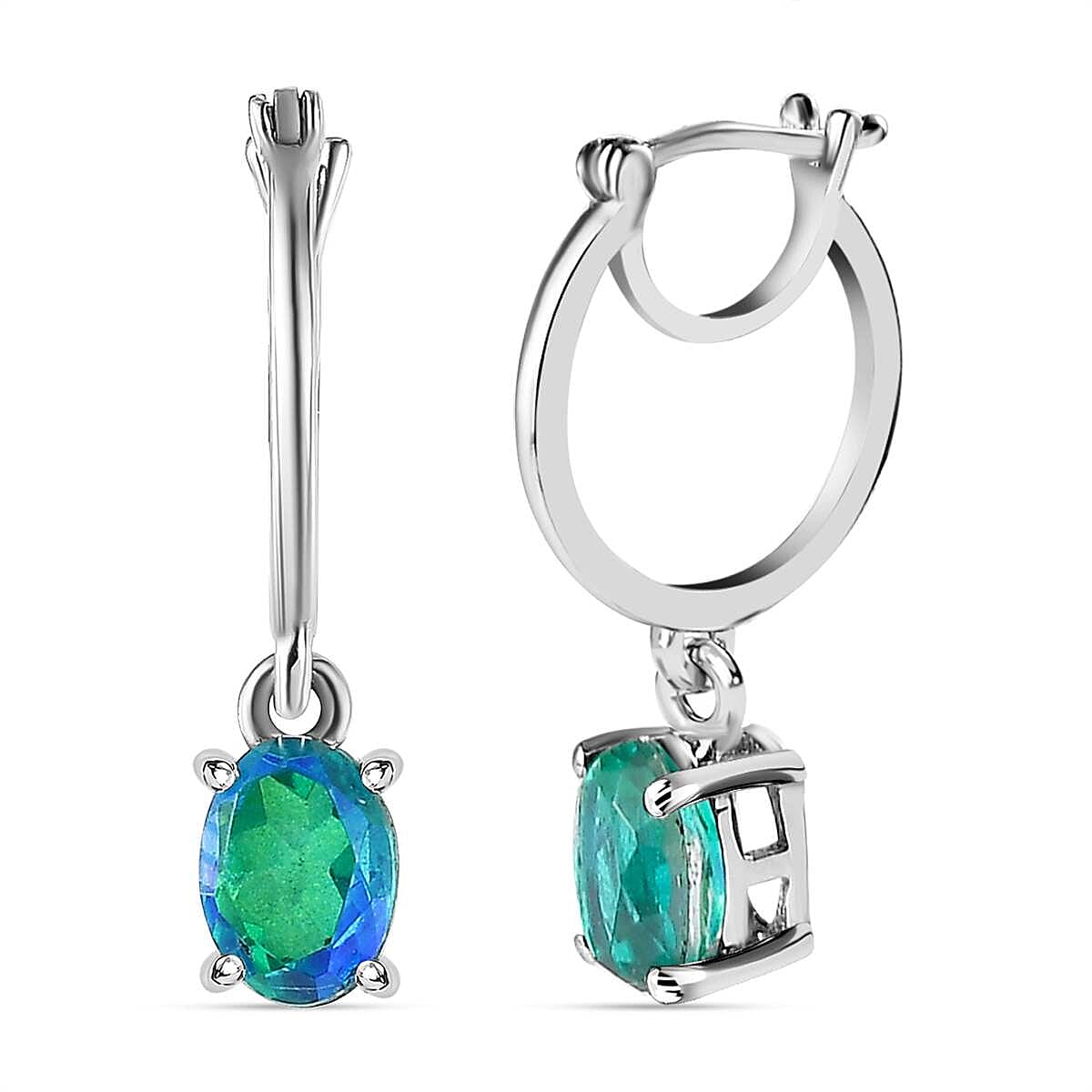 Peacock Triplet Quartz Hoop Earrings with Clasp in Platinum Overlay Sterling Silver 1.84 Ct. 7545013 4