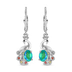 Peacock Triplet Quartz, Multi Sapphire & Black Spinel Dangling Earring in Rhodium Overlay Sterling Silver 1.97 Ct.