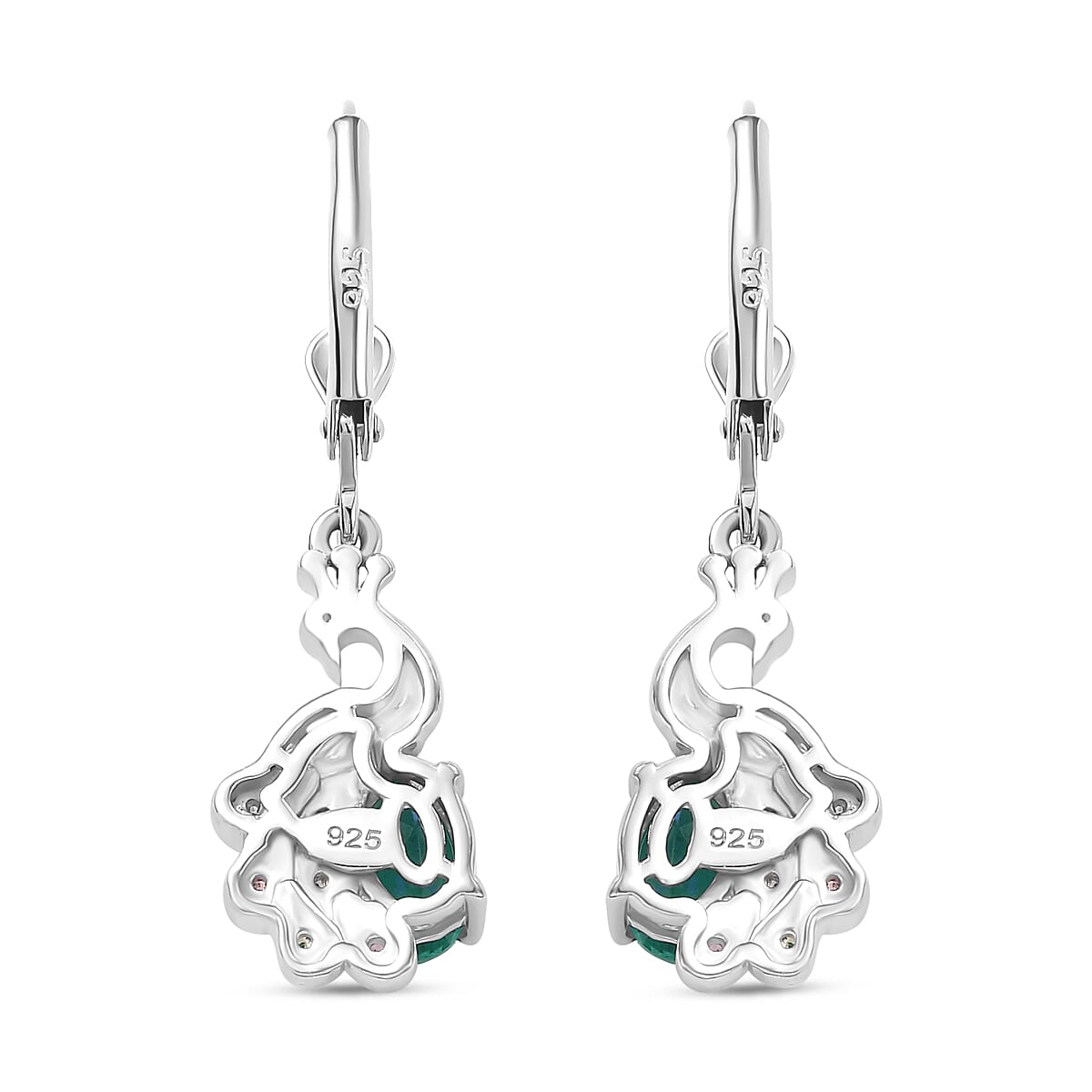 Peacock Triplet Quartz, Multi Sapphire and Black Spinel Dangling Peacock Earrings in Rhodium Overlay Sterling Silver 1.97 Ct. 7874682 5