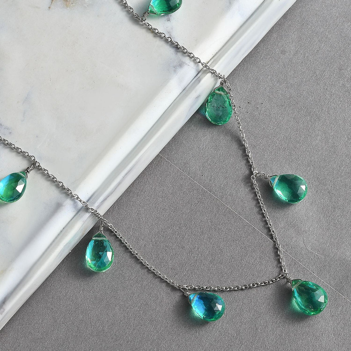 Peacock Triplet Quartz Necklace (Size 20.0) in Rhodium Overlay Sterling Silver 26.0 Ct. 7995015 2