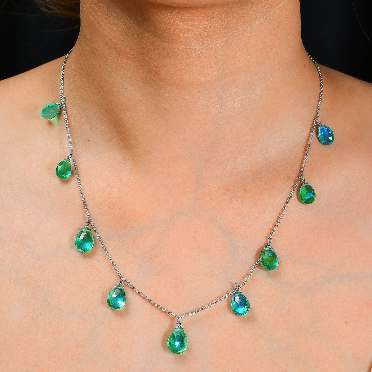 Peacock Triplet Quartz Necklace (Size 20.0) in Rhodium Overlay Sterling Silver 26.0 Ct. 7995015 3