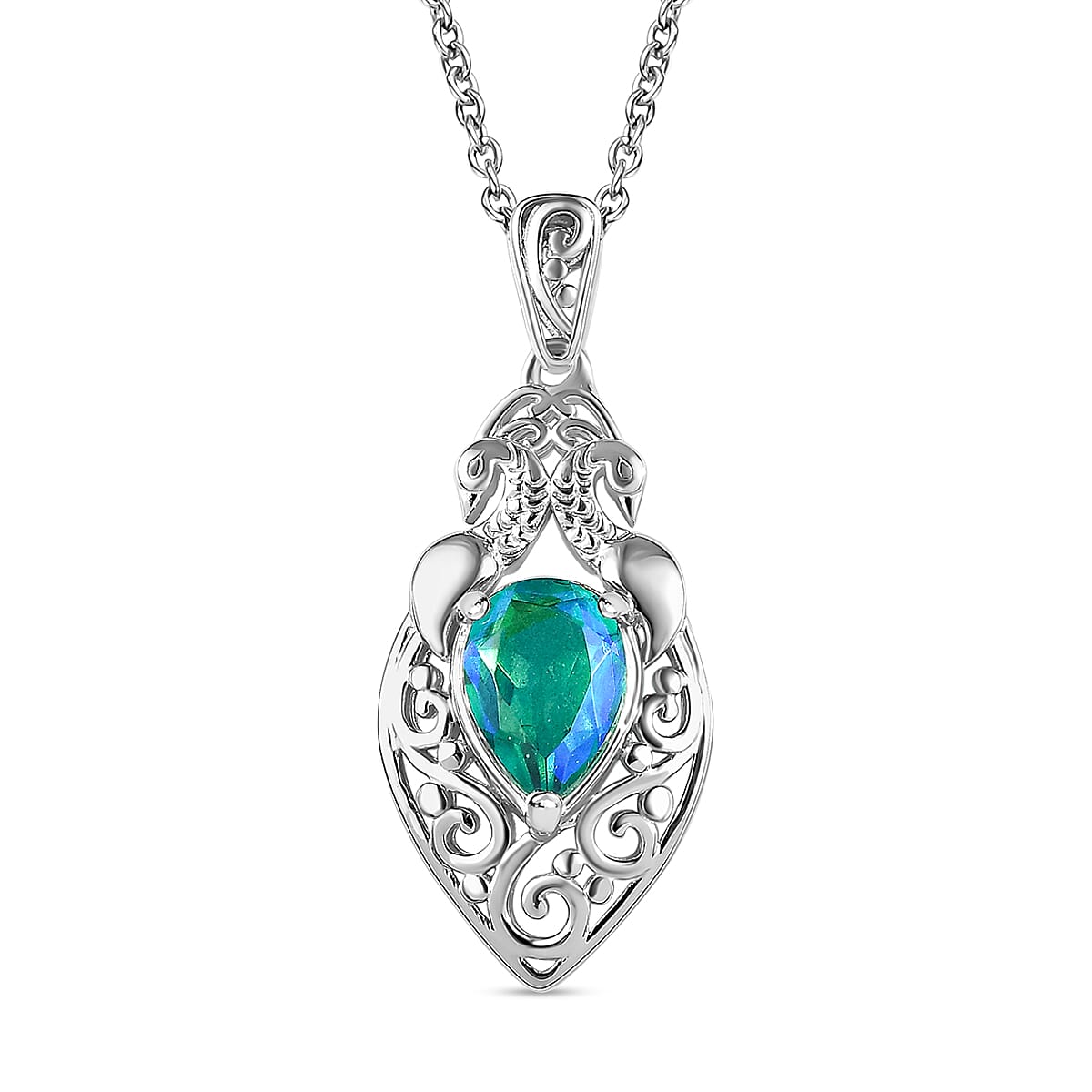 Peacock Quartz Platinum Overlay Sterling Silver Pendant (Size 20) 2.35 Ct, Silver Wt. 5.21 Gms 4171761 0