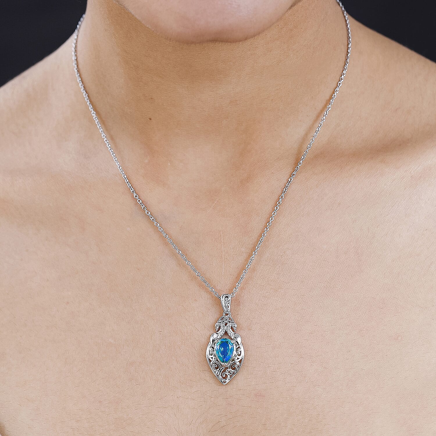 Peacock Quartz Platinum Overlay Sterling Silver Pendant (Size 20) 2.35 Ct, Silver Wt. 5.21 Gms 4171761 1