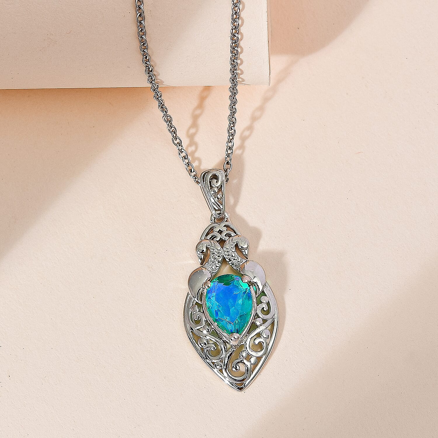 Peacock Quartz Platinum Overlay Sterling Silver Pendant (Size 20) 2.35 Ct, Silver Wt. 5.21 Gms 4171761 2