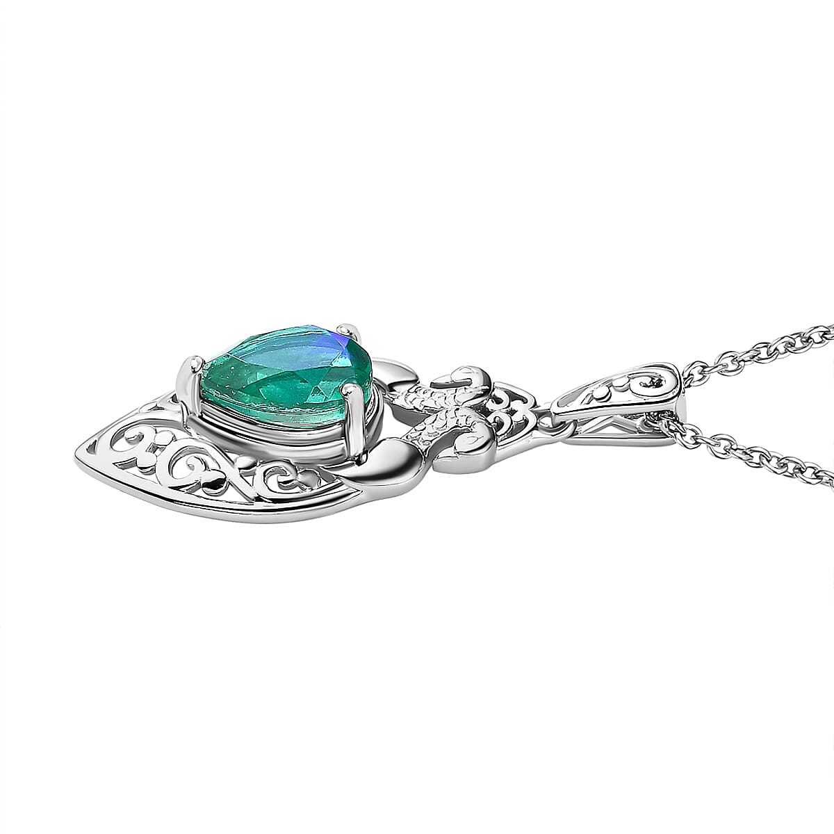 Peacock Quartz Platinum Overlay Sterling Silver Pendant (Size 20) 2.35 Ct, Silver Wt. 5.21 Gms 4171761 3