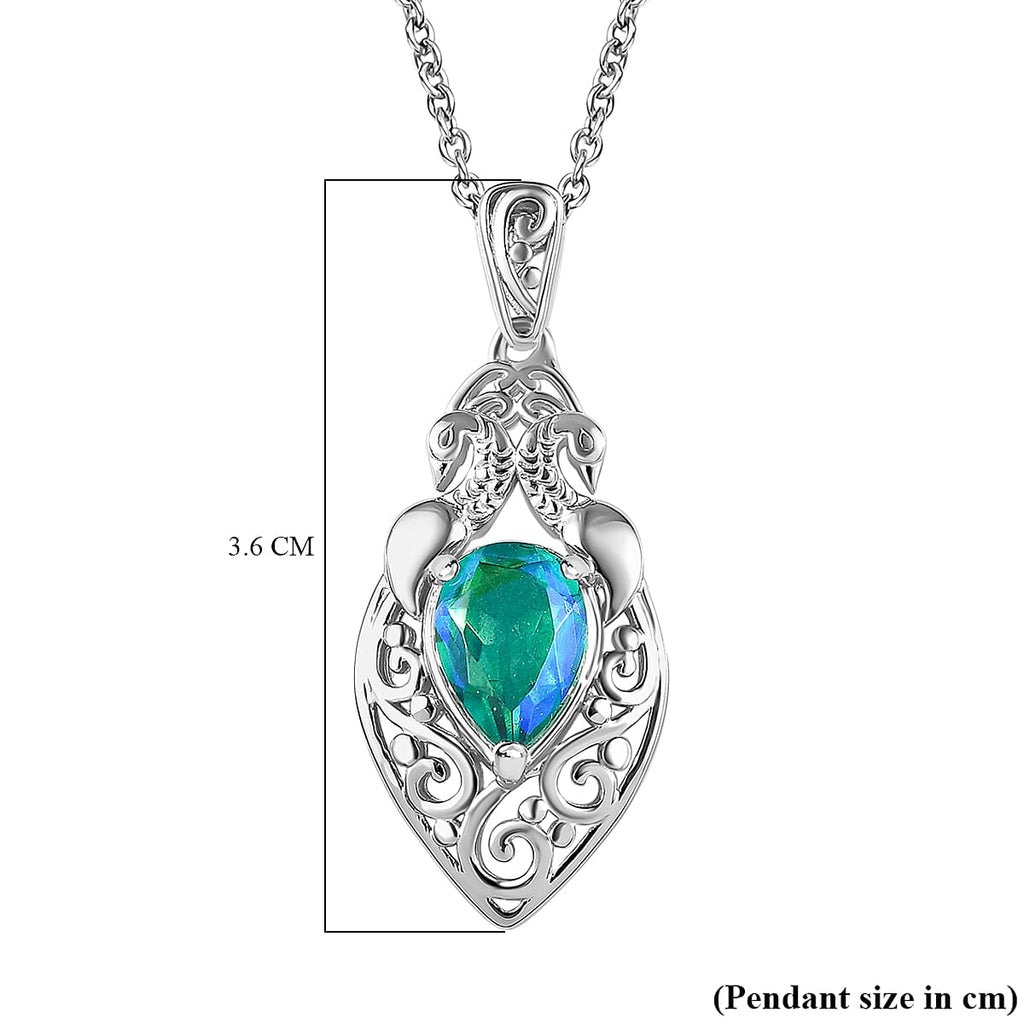 Peacock Quartz Platinum Overlay Sterling Silver Pendant (Size 20) 2.35 Ct, Silver Wt. 5.21 Gms
