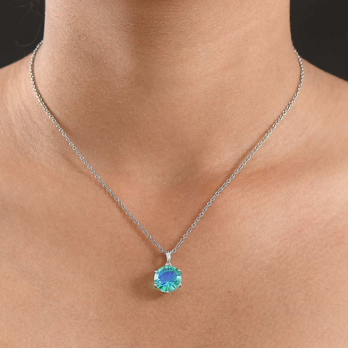 Peacock Triplet Quartz Pendant with Chain (Size 20) in Platinum Overlay Sterling Silver 5.06 Ct. 4429184 3