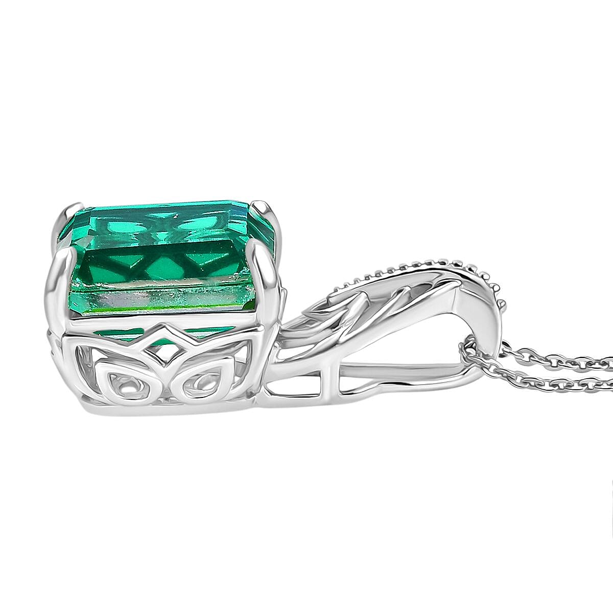 D'joy Peacock Triplet Quartz Solitaire Pendant with Chain (Size 20) in Rhodium Overlay Sterling Silver 7.21 Ct. 4397685 4