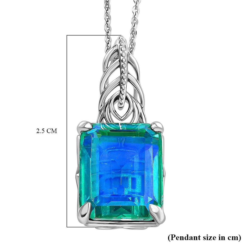 D'joy Peacock Triplet Quartz Pendant with Chain (Size 20) in Rhodium Overlay Sterling Silver 6.78 Ct.
