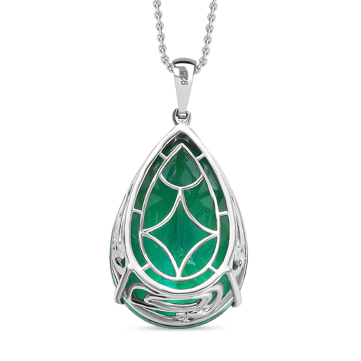 Peacock Triplet Quartz Teardrop Pendant with Chain (Size 20) in Rhodium Sterling Silver 4305994 5