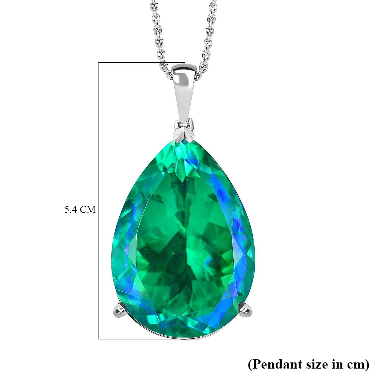 Peacock Triplet Quartz Teardrop Pendant with Chain (Size 20) in Rhodium Sterling Silver 4305994 6