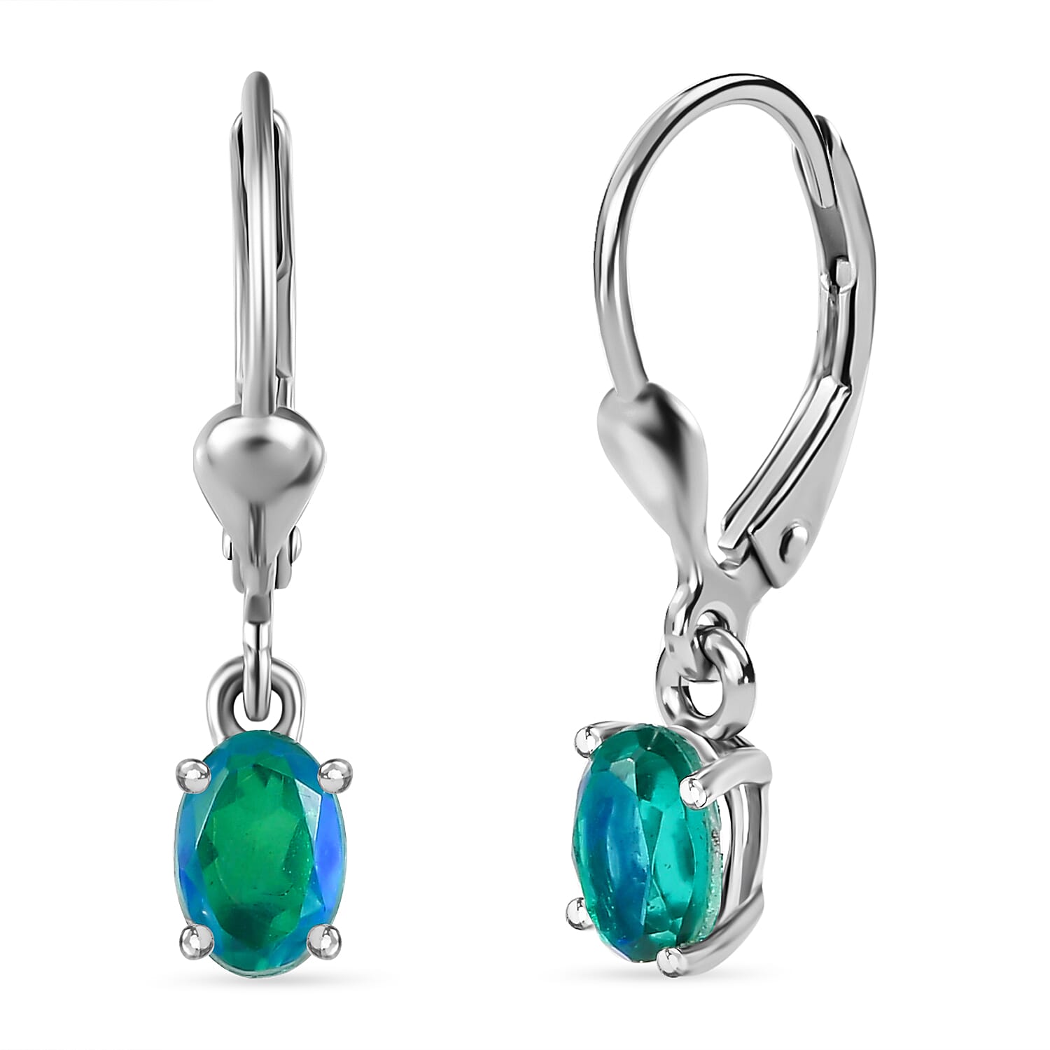 Peacock Triplet Quartz Solitaire Earrings in Platinum Overlay Sterling Silver 1.10 Ct 7711459 0