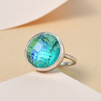 Peacock Triplet Quartz Solitaire Ring in Platinum Overlay Sterling Silver 13.15 Ct.