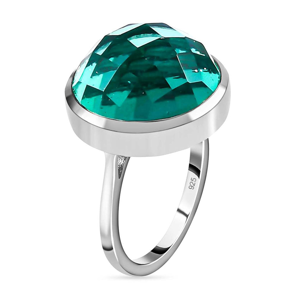 Peacock Triplet Quartz Solitaire Ring in Platinum Overlay Sterling Silver 13.15 Ct.