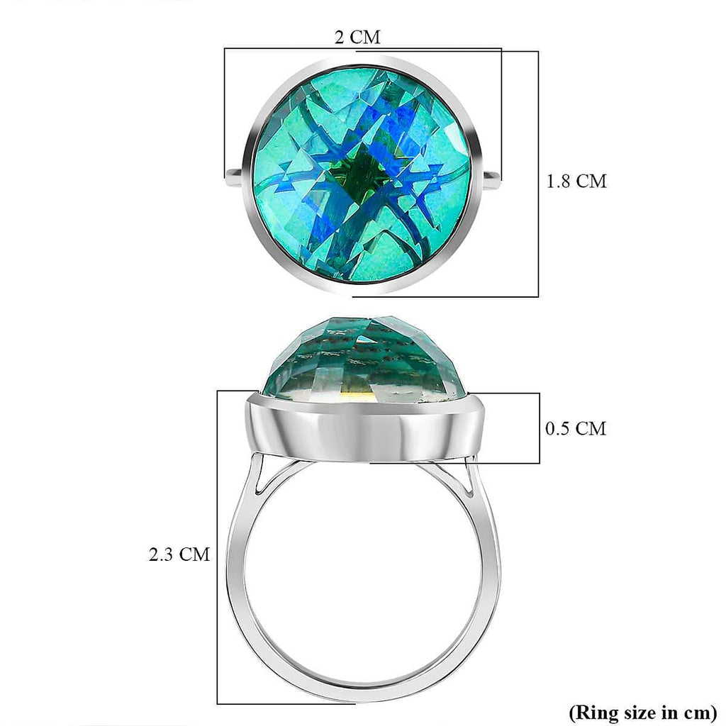 Peacock Triplet Quartz Solitaire Ring in Platinum Overlay Sterling Silver 13.15 Ct.