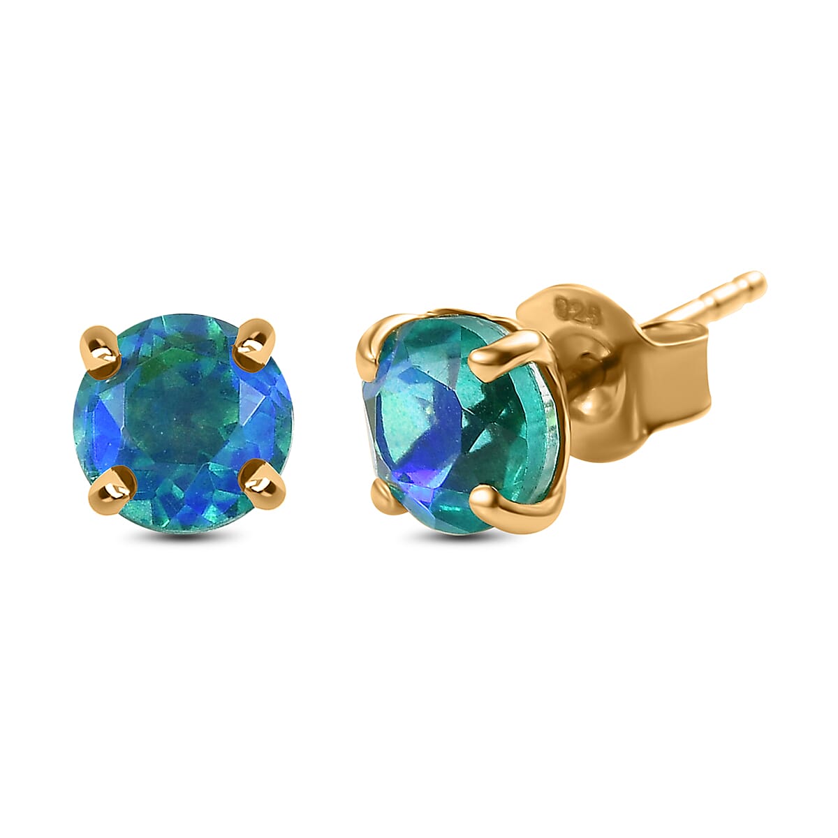 Peacock Triplet Quartz Solitaire Stud Push Post Earrings in 14K Yellow Gold Overlay Sterling Silver 7862388 0