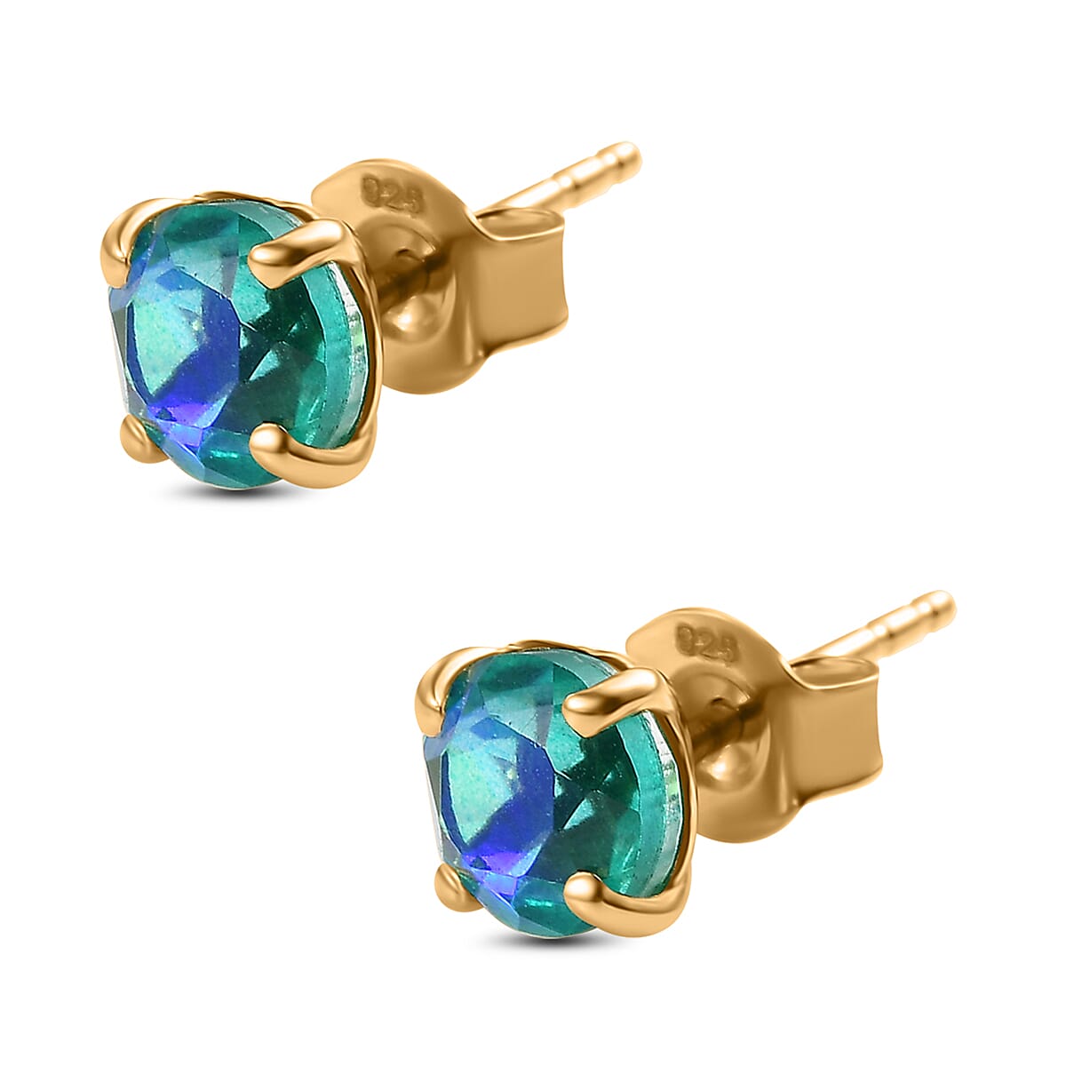 Peacock Triplet Quartz Solitaire Stud Push Post Earrings in 14K Yellow Gold Overlay Sterling Silver 7862388 4