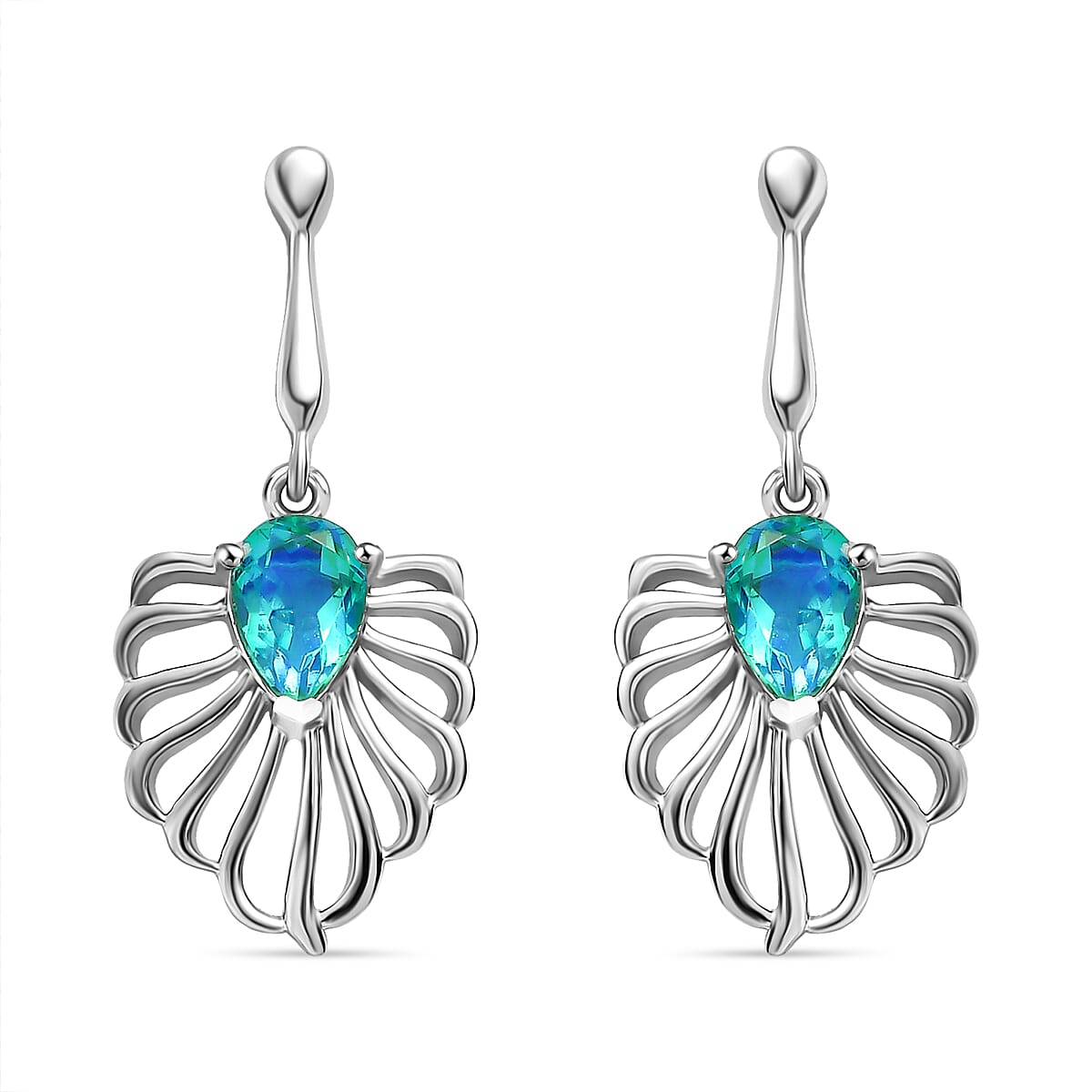 Peacock Triplet Quartz Solitaire Dangle Earrings in Rhodium Overlay Sterling Silver 1.68 ct 7861771 0