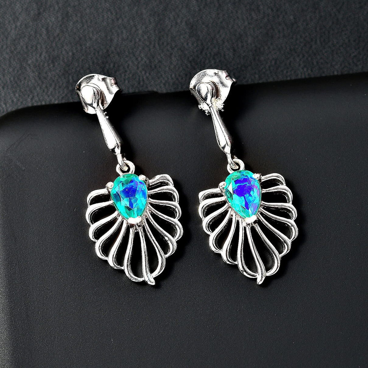 Peacock Triplet Quartz Solitaire Dangle Earrings in Rhodium Overlay Sterling Silver 1.68 ct 7861771 2