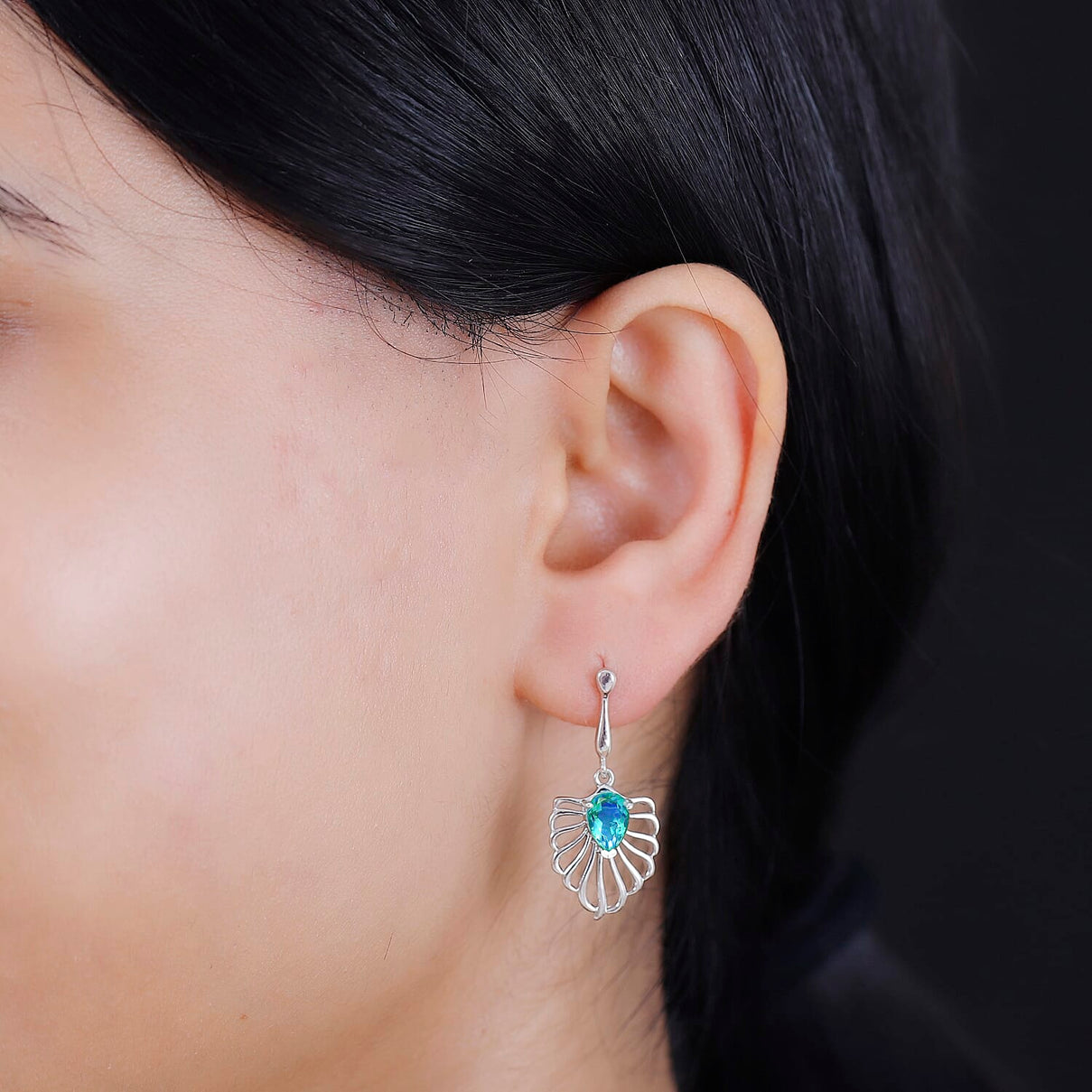 Peacock Triplet Quartz Solitaire Dangle Earrings in Rhodium Overlay Sterling Silver 1.68 ct 7861771 3