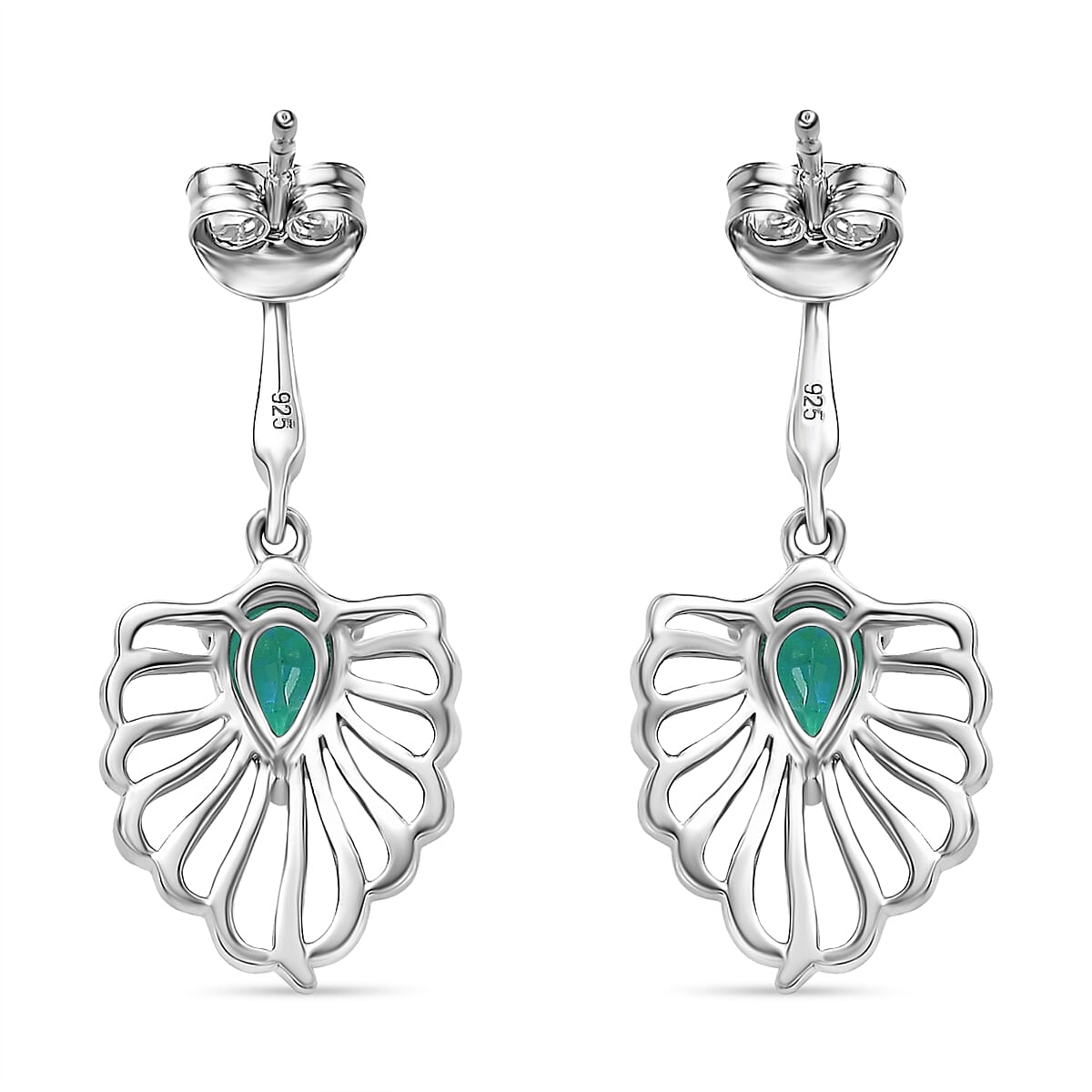 Peacock Triplet Quartz Solitaire Dangle Earrings in Rhodium Overlay Sterling Silver 1.68 ct 7861771 6