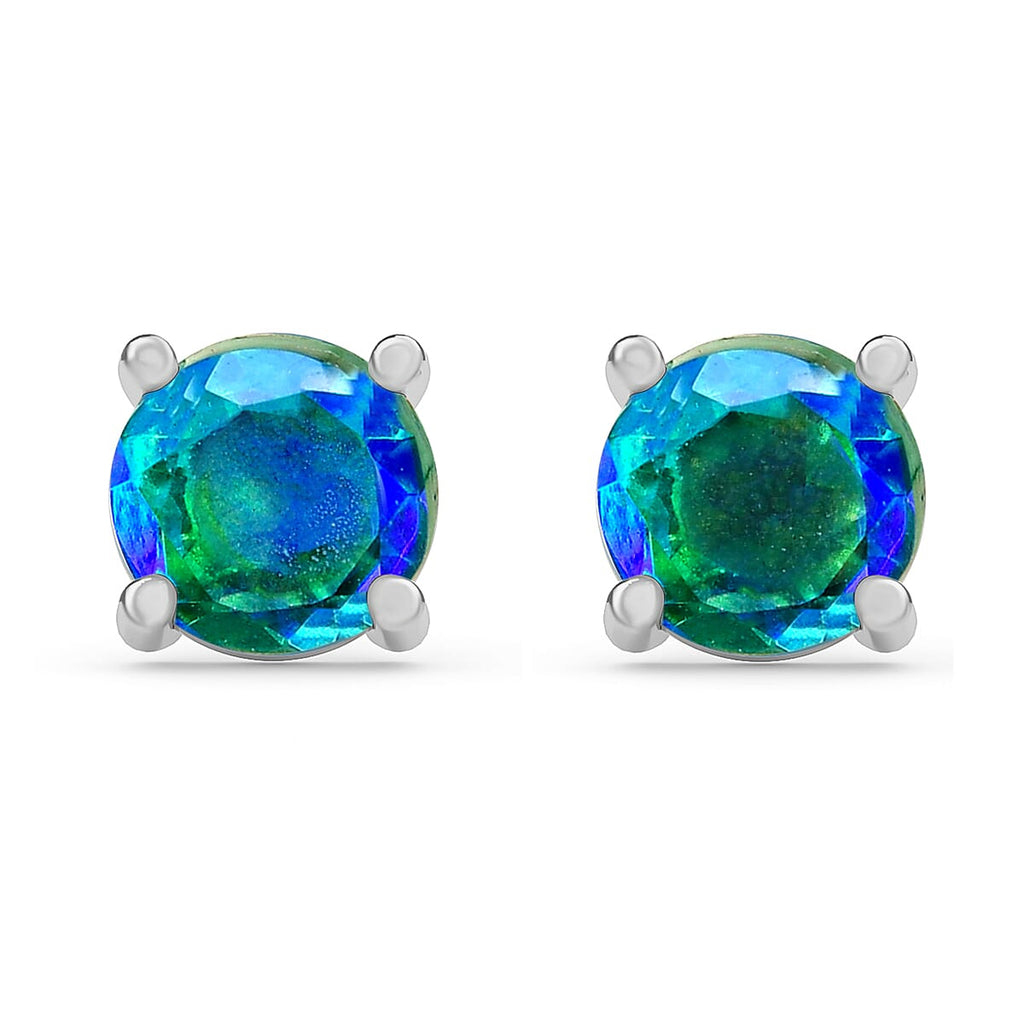 Peacock Triplet Quartz Stud Earrings (With Push Back) in Platinum Overlay Sterling Silver 1.85 Ct.