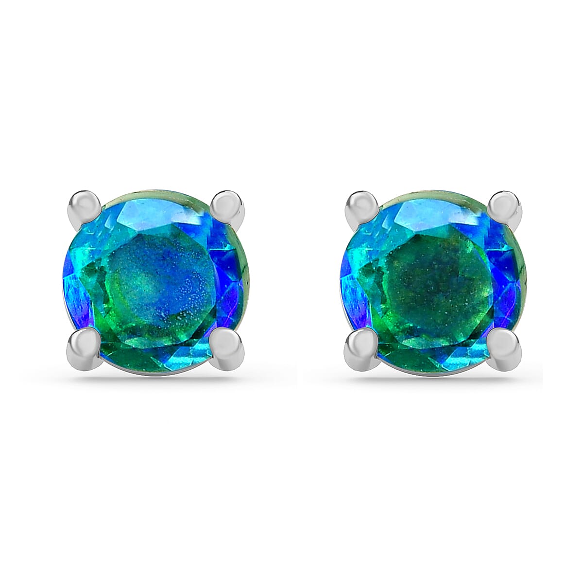 Peacock Triplet Quartz Stud Earrings (With Push Back) in Platinum Overlay Sterling Silver 1.85 Ct. 7028026 0