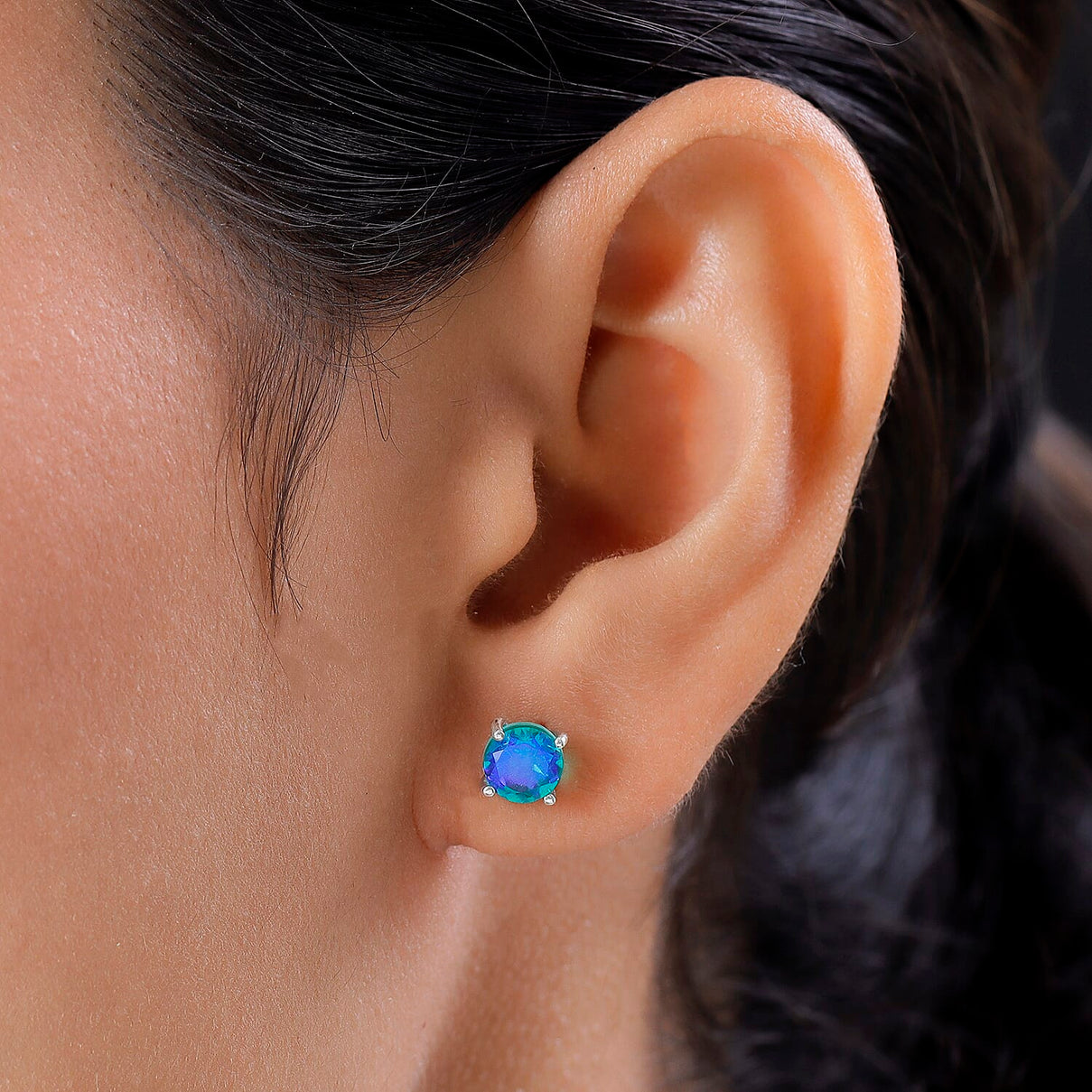 Peacock Triplet Quartz Stud Earrings (With Push Back) in Platinum Overlay Sterling Silver 1.85 Ct. 7028026 3