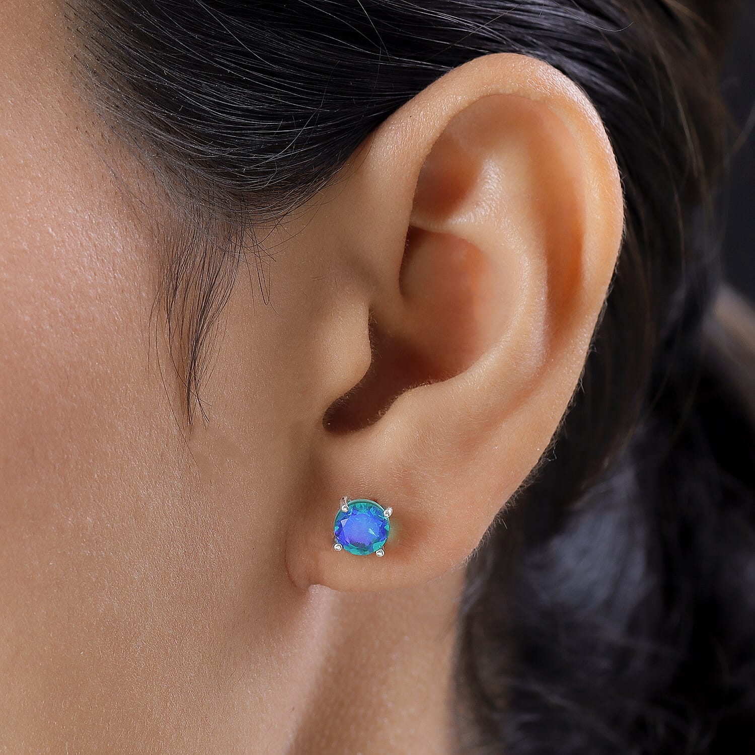Peacock Triplet Quartz Stud Earrings (With Push Back) in Platinum Overlay Sterling Silver 1.85 Ct. 7028026 3