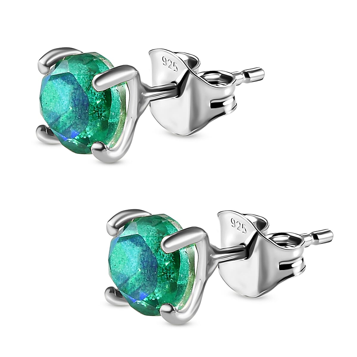 Peacock Triplet Quartz Stud Earrings (With Push Back) in Platinum Overlay Sterling Silver 1.85 Ct. 7028026 4