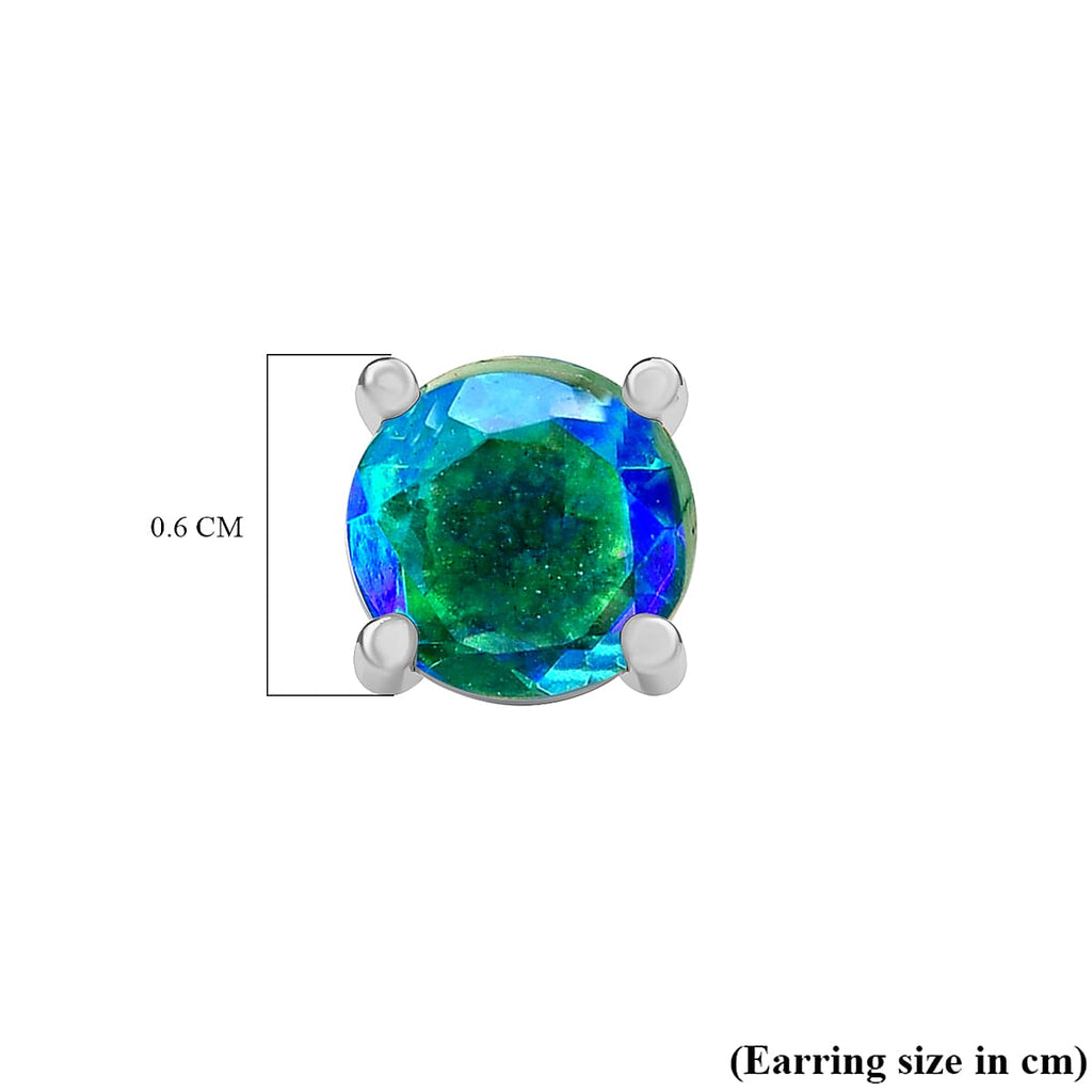 Peacock Triplet Quartz Stud Earrings (With Push Back) in Platinum Overlay Sterling Silver 1.85 Ct.