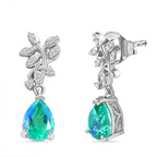 Peacock Triplet Quartz & White Zircon Dangling Earring in Rhodium Overlay Sterling Silver 2.83 Ct.