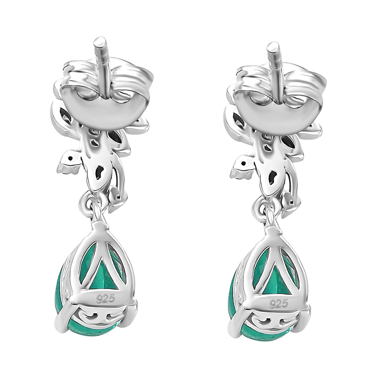 Peacock Triplet Quartz and White Zircon Dangling Earrings in Rhodium Overlay Sterling Silver 7886539 6