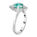 Peacock Triplet Quartz, White Zircon Fancy Ring in Rhodium Sterling Silver 2.59 Ct.