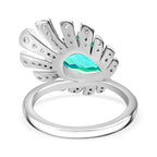 Peacock Triplet Quartz, White Zircon Fancy Ring in Rhodium Sterling Silver 2.59 Ct.
