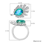 Peacock Triplet Quartz, White Zircon Fancy Ring in Rhodium Sterling Silver 2.59 Ct.