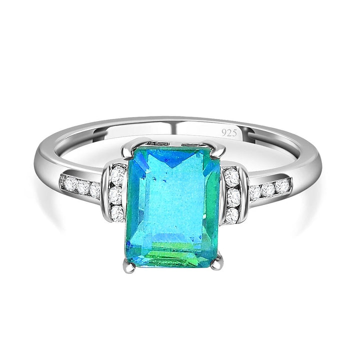 Peacock Triplet Quartz &amp; Natural Zircon Ring in Platinum Overlay Sterling Silver 2.32 Ct. 7544937 1