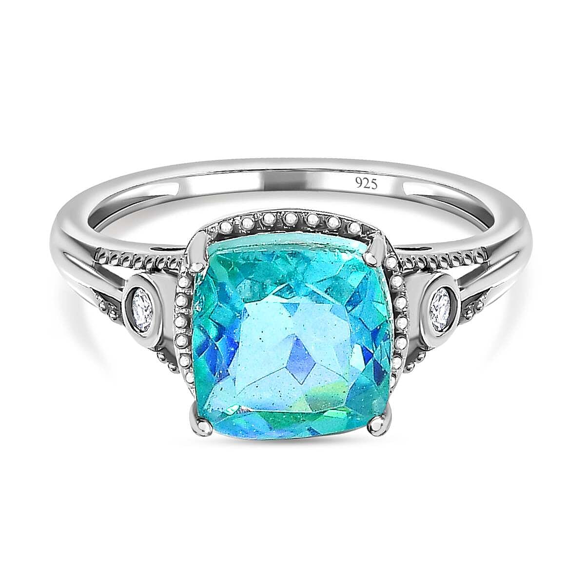 Peacock Triplet Quartz &amp; Natural Zircon Ring in Platinum Overlay Sterling Silver 7544960 0