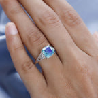 Peacock Triplet Quartz & Natural Zircon Ring in Platinum Overlay Sterling Silver