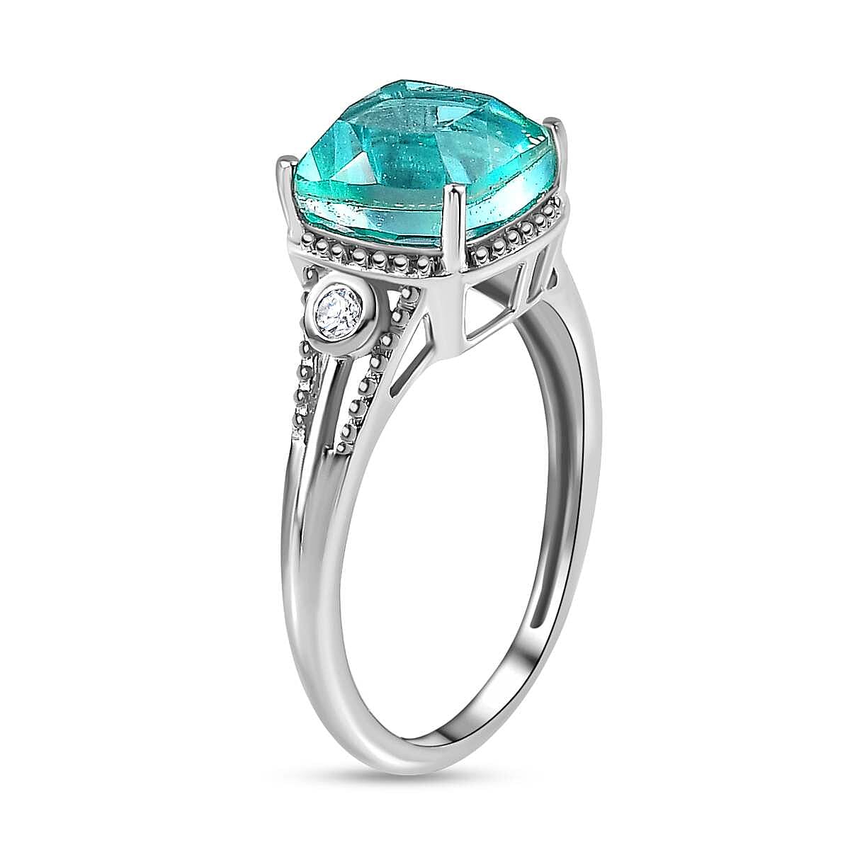 Peacock Triplet Quartz &amp; Natural Zircon Ring in Platinum Overlay Sterling Silver 7544960 4