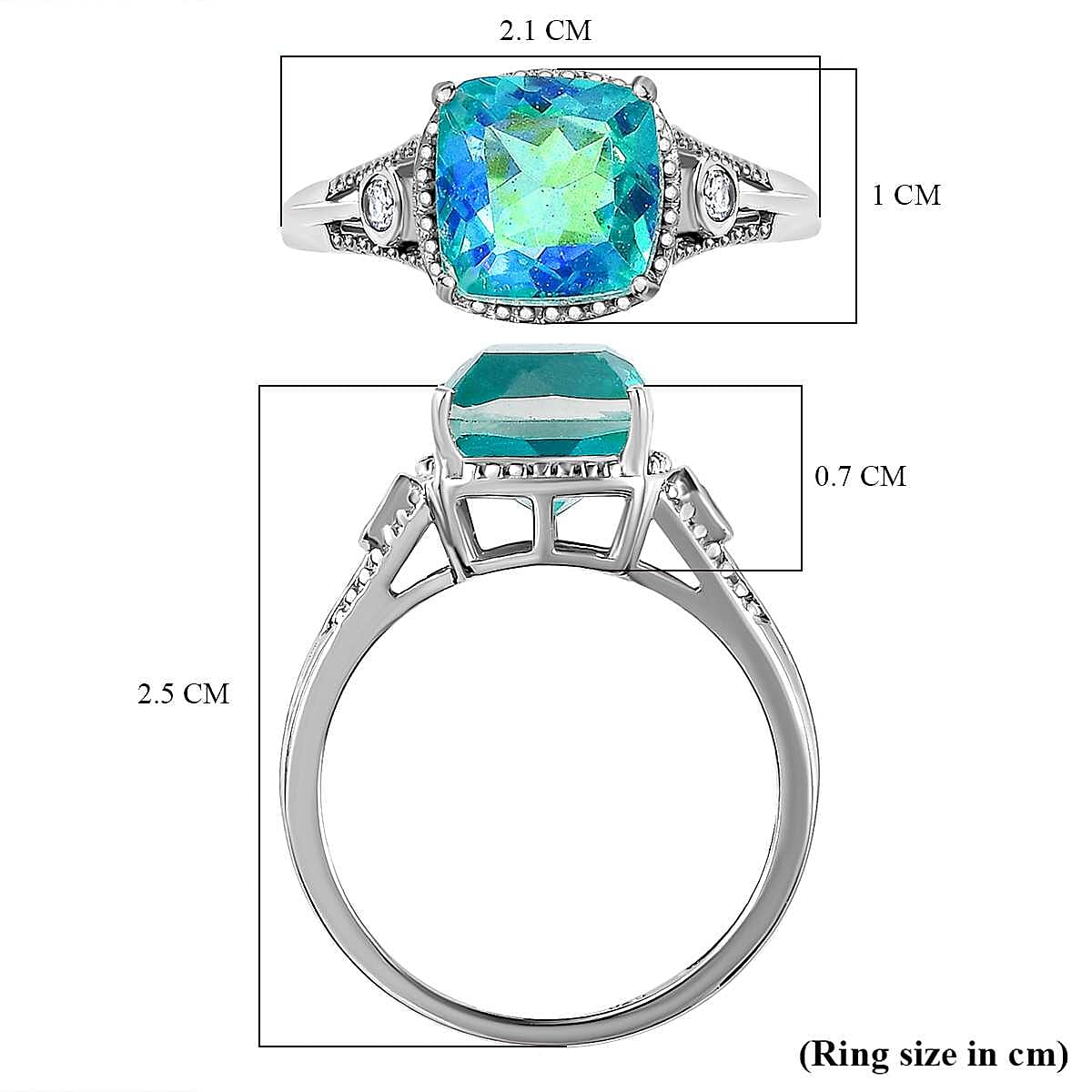 Peacock Triplet Quartz &amp; Natural Zircon Ring in Platinum Overlay Sterling Silver 7544960 6