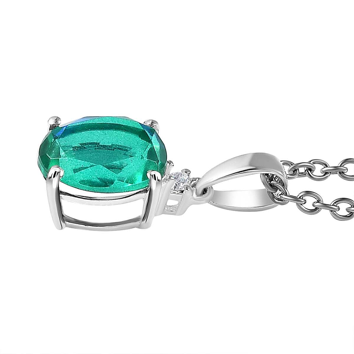Peacock Triplet Quartz &amp; Natural Zircon Sterling Silver Pendant with Stainless Steel Chain (Size 20) 2.22 Ct. 4211100 3