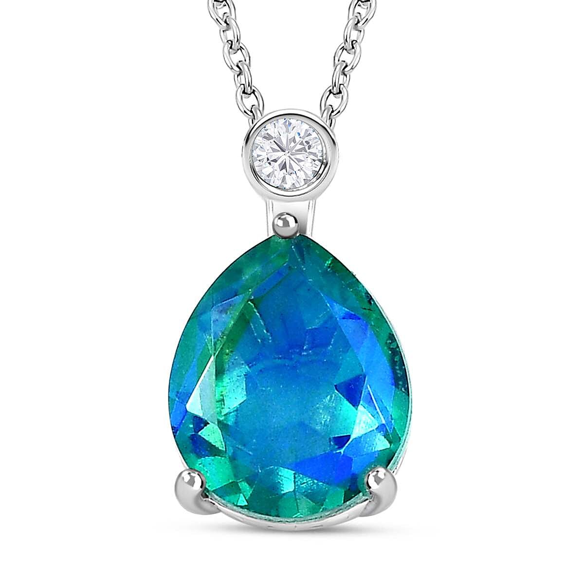 Peacock Triplet Quartz &amp; Natural Zircon Platinum Overlay Sterling Silver Pendant with Stainless Steel Chain (Size 20) 4169708 0