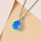 Peacock Triplet Quartz & Natural Zircon Platinum Overlay Sterling Silver Pendant with Stainless Steel Chain (Size 20)